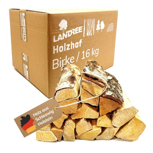 Landree Kaminholz Birke 16 kg für Kamin, Kaminofen, Lagerfeuer, Feuerschale und Ofen, 30 cm Scheitlänge, kammergetrocknet, Kaminofen Holz, Brennholz, Wood vom Familien-Holzhof aus Schleswig Holstein von Landree