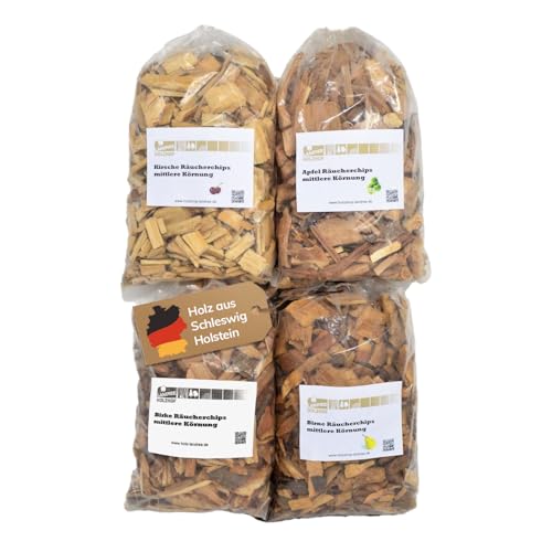 Landree® Starter-Set Räucherchips -Altes Land- 4 x je 2 Liter (Kirsche, Apfel, Birne, Birke) Wood Chips für Grill Smoker BBQ von Landree