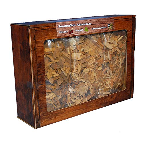 Landree Räucherchips Adventure Mix 3 x 2 L (Kirsche, Pappel, Schwarzwälder) Aromatische Wood Chips für Grill Smoker BBQ, 100% Natürlich von Landree