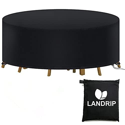 Landrip Gartenmöbel Abdeckung Rund Schutzhülle Abdeckplane Abdeckhaube Rund Gartentisch Esstisch Abdeckung für Möbelsets, Wasserdicht Reißfest Schwerlast 420D Oxford Ø 190x80CM von Landrip