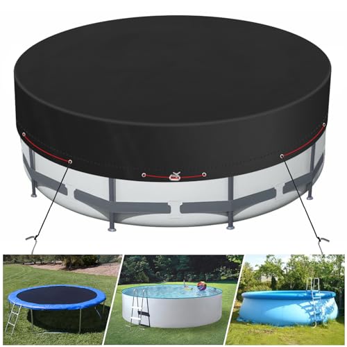 Poolabdeckung Rund, Runde Poolabdeckung für oberirdische Pools, UV-Schutz Pool Abdeckplane Mit BodennäGeln für Wasserdicht und Staubdicht (Black, 8FT) von Landrip