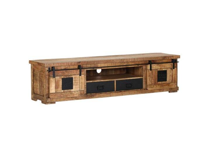 Landscape LOWBOARD, Braun, Metall, Mangoholz, massiv, 2 Fächer, 2 Schubladen, 200x50x45 cm, Beimöbel erhältlich, stehend, Wohnzimmer, Wohnwände, von Landscape