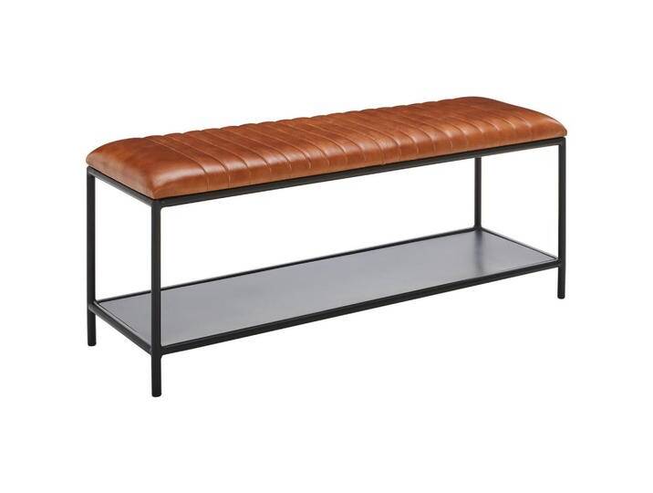 Landscape SITZBANK, Braun, Schwarz, Metall, Echtleder, Büffelleder, Lederoptik, 1-2-Sitzer, 110x44x35 cm, Esszimmer, Bänke, Sitzbänke von Landscape