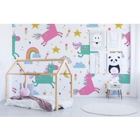 Einhorn Entfernbares Vinyl Wandbild/Schälen Und Aufkleben Muster Tapete - Peel & Stick Oder Nicht Geklebt Druck von LandscapeWalls