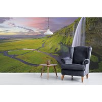 Island Wasserfall Abnehmbares Vinyl Wandbild/Peel & Stick Tapete Abnehmbare Seljalandsfoss Druck von LandscapeWalls