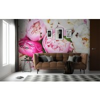 Pfingstrose Abnehmbares Vinyl Wandbild/Peel & Stick Blumen Tapete Pink Und Weiß Druck von LandscapeWalls
