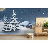 Weihnachtslandschaft Abnehmbares Vinyl Wandbild/Weihnachtsdeko Peel & Stick Winter Wunderland Thema Tapete Weihnachts Druck von LandscapeWalls