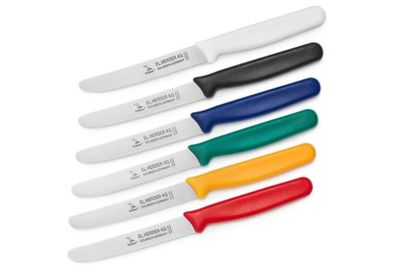Landshop24 Brötchenmesser Brotmesser Tomatenmesser Tafelmesser 6er Set farbig, Edelstahl (Spezialstahl 1.4116) konisch geschliffen von Landshop24