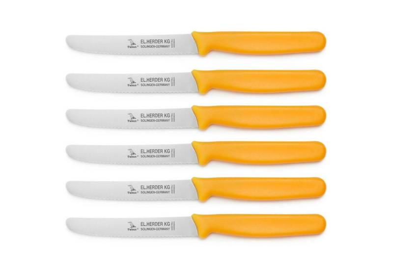 Landshop24 Brötchenmesser Brotmesser Tomatenmesser Tafelmesser 6er Set gelb, Edelstahl (Spezialstahl 1.4116) konisch geschliffen von Landshop24