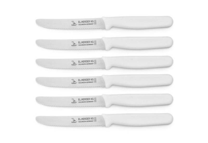 Landshop24 Brötchenmesser Brotmesser Tomatenmesser Tafelmesser 6er Set weiß, Edelstahl (Spezialstahl 1.4116) konisch geschliffen von Landshop24