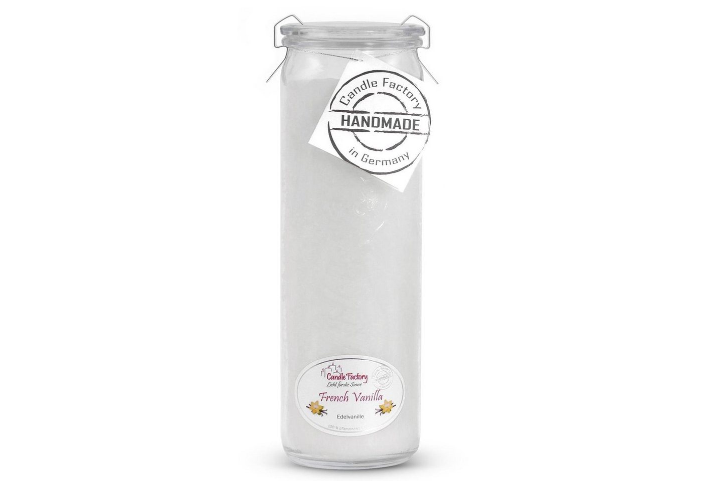 Landshop24 Duftkerze Candle-Factory Duftkerze aus Stearin im Weckglas Big Jumbo (Duft "French Vanilla), brennt bis zu 100h von Landshop24