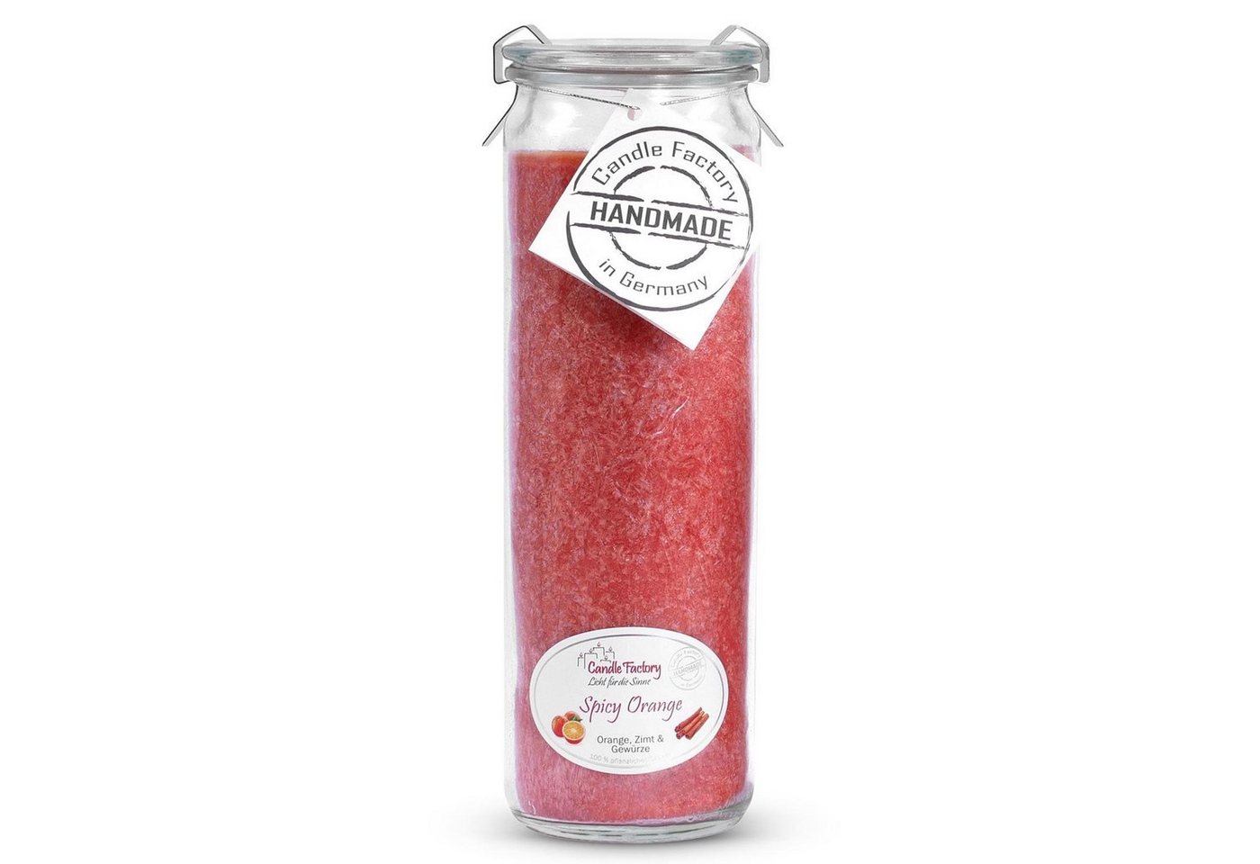 Landshop24 Duftkerze Candle-Factory Duftkerze aus Stearin im Weckglas Big Jumbo (Duft "Spicy Orange), brennt bis zu 100h von Landshop24