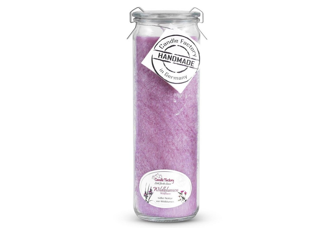 Landshop24 Duftkerze Candle-Factory Duftkerze aus Stearin im Weckglas Big Jumbo (Duft "Wildblume), brennt bis zu 100h von Landshop24
