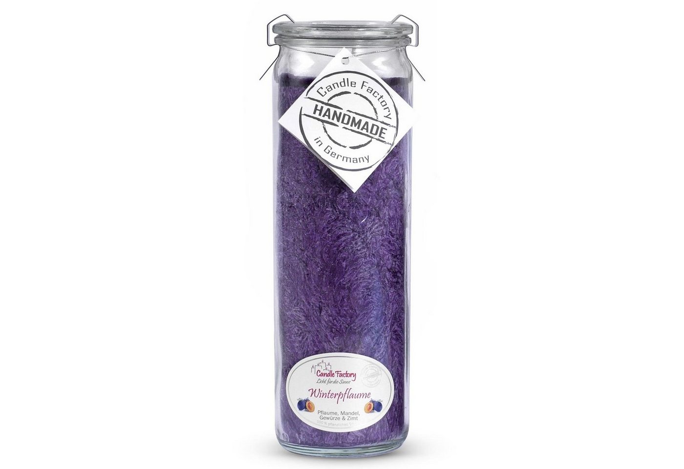 Landshop24 Duftkerze Candle-Factory Duftkerze aus Stearin im Weckglas Big Jumbo (Duft "Winterpflaume), brennt bis zu 100h von Landshop24