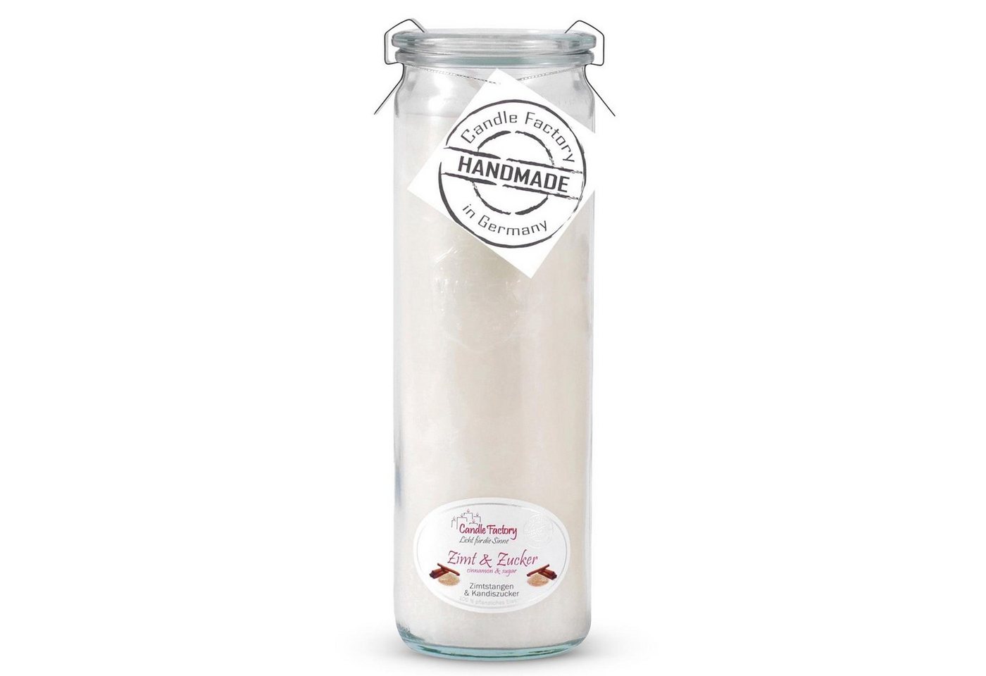 Landshop24 Duftkerze Candle-Factory Duftkerze aus Stearin im Weckglas Big Jumbo (Duft "Zimt & Zucker), brennt bis zu 100h von Landshop24