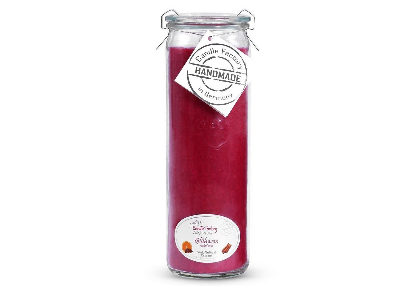 Landshop24 Duftkerze Candle-Factory Duftkerze aus Stearin im Weckglas Big Jumbo (Duft: "Glühwein), brennt bis zu 100h von Landshop24
