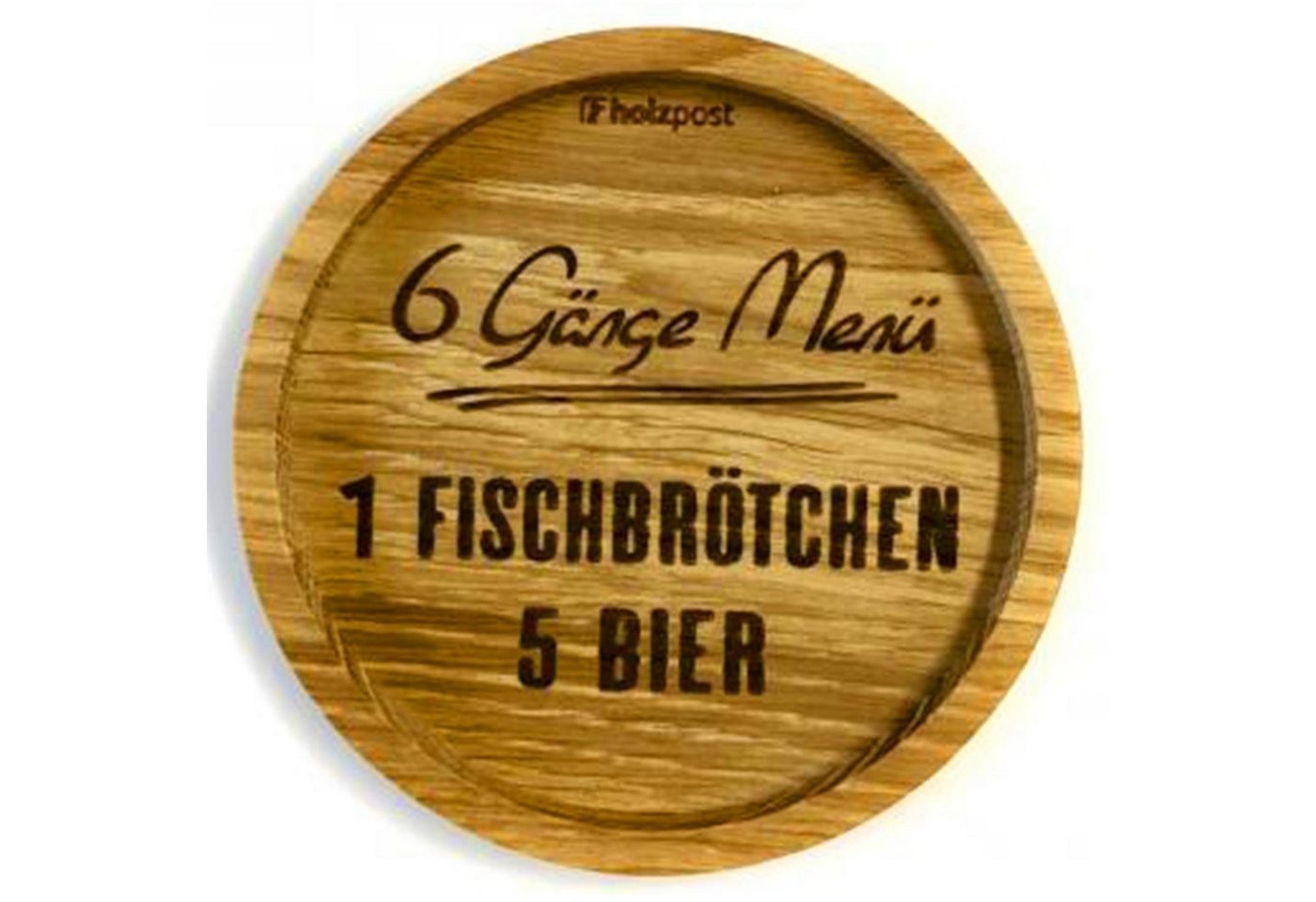 Landshop24 Getränkeuntersetzer Holzpost, Untersetzer, Fischbrötchen-Bier, Zubehör für Kaffeebecher Weinglas Bierglas Flasche, aus Eichenholz von Landshop24