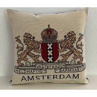 Zierkissen Hülle Amsterdam Flagge Kissenhülle Gobelin Niederlande Edel Rückseite Dunkelblauer Stretch-Jeansstoff von Landwerke