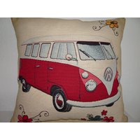 Zierkissenhülle Motiv Bus Gobelinstoff Und Schwarzgrauem Vintage Jeansstoff Upgecycelt Freiheit Chillkissen Kissenhülle Camping Natur Ruhe von Landwerke