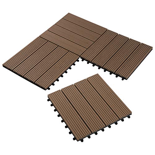 Laneetal 11er Set WPC Holz Fliese Terrassenfliesen klicksystem 30x30cm für Terrasse und Balkon Bodenfliese Klickfliese Bodenbelag 1m² Braun in Holzoptik von Laneetal