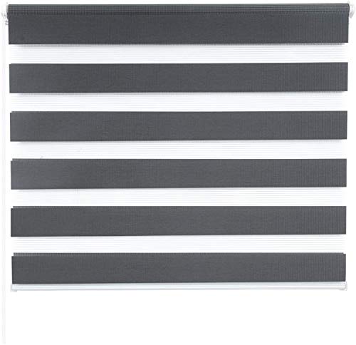 Doppelrollo ohne Bohren Klemmfix, Duo Rollo Seitenzugrollo mit Klämmträgern, Sicht und Sonnenschutz für Fenster Tür Wand, lichtdurchlässig u. Verdunkelnd (Dunkelgrau, 60 x 150 cm) von Laneetal