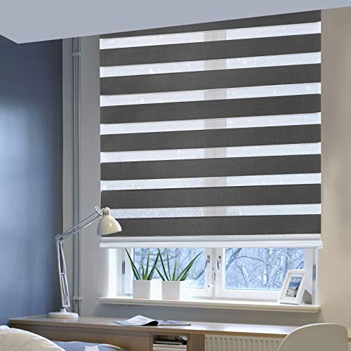 Doppelrollo ohne Bohren Klemmfix, Duo Rollo Seitenzugrollo mit Klämmträgern, Sicht und Sonnenschutz für Fenster Tür Wand, lichtdurchlässig u. Verdunkelnd (Dunkelgrau, 75 x 150 cm) von Laneetal