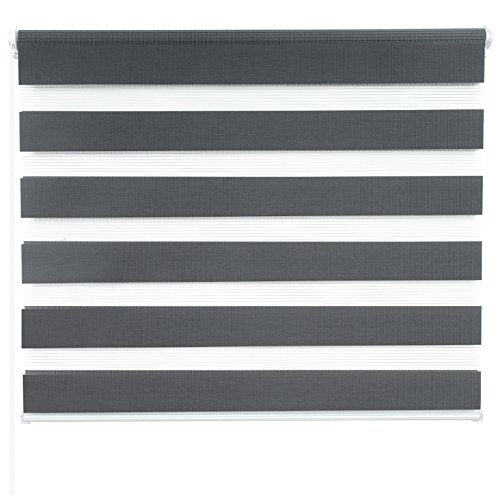 Doppelrollo ohne Bohren Klemmfix, Duo Rollo Seitenzugrollo mit Klämmträgern, Sicht und Sonnenschutz für Fenster Tür Wand, lichtdurchlässig u. Verdunkelnd (Dunkelgrau, 80 x 150 cm) von Laneetal