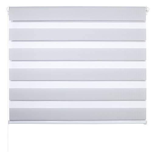 Doppelrollo ohne Bohren Klemmfix, Duo Rollo Seitenzugrollo mit Klämmträgern, Sicht und Sonnenschutz für Fenster Tür Wand, lichtdurchlässig u. Verdunkelnd (Grau, 60 x 150 cm) von Laneetal