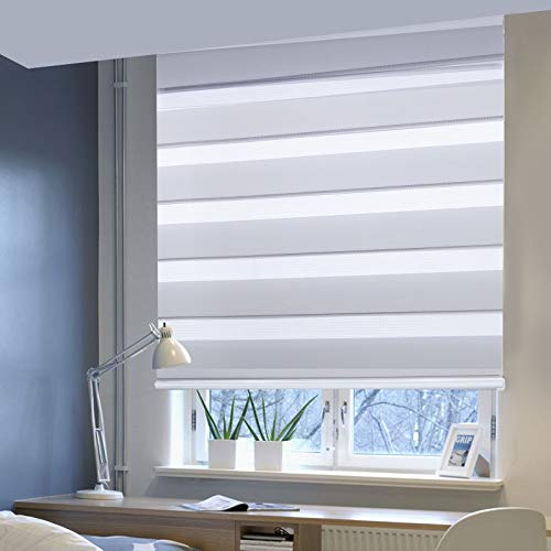 Doppelrollo ohne Bohren Klemmfix, Duo Rollo Seitenzugrollo mit Klämmträgern, Sicht und Sonnenschutz für Fenster Tür Wand, lichtdurchlässig u. Verdunkelnd (Grau, 85 x 220 cm) von Laneetal
