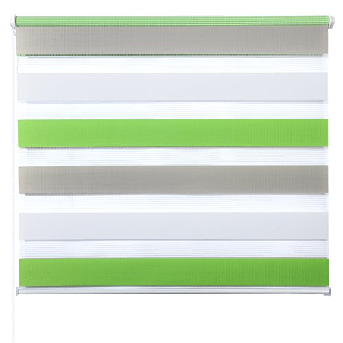 Doppelrollo ohne Bohren Klemmfix, Duo Rollo Seitenzugrollo mit Klämmträgern, Sicht und Sonnenschutz für Fenster Tür Wand, lichtdurchlässig u. Verdunkelnd (Weiß+Grün+Grau, 70 x 150 cm) von Laneetal