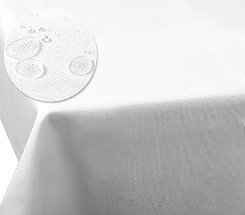 Laneetal 0800049 Tischdecke Leinendecke Leinenoptik Wasserabweisend Lotuseffekt Tischtuch Fleckschutz pflegeleicht abwaschbar schmutzabweisend Eckig 130x220 cm Weiß von Laneetal