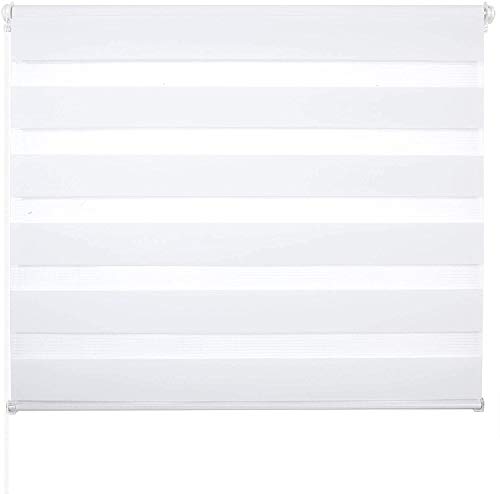 Laneetal Doppelrollo Tag und Nacht Rollo Vorhang für Fenster und Tür mit Beschlägen Easy Fit 90 x 150 cm Weiß von Laneetal