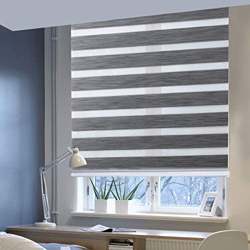 Doppelrollo ohne Bohren Klemmfix, Duo Rollo Seitenzugrollo mit Klämmträgern, Sicht und Sonnenschutz für Fenster Tür Wand, lichtdurchlässig u. Verdunkelnd (Mamor Grau, 90 x 150 cm) von Laneetal