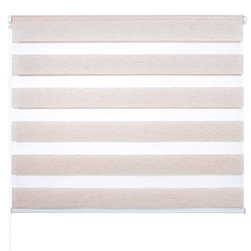 Doppelrollo ohne Bohren Klemmfix, Duo Rollo Seitenzugrollo mit Klämmträgern, Sicht und Sonnenschutz für Fenster Tür Wand, lichtdurchlässig u. Verdunkelnd (Natur, 45 x 150 cm) von Laneetal