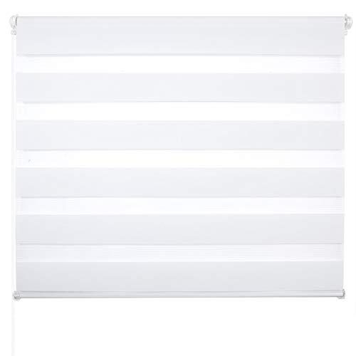 Doppelrollo ohne Bohren Klemmfix, Duo Rollo Seitenzugrollo mit Klämmträgern, Sicht und Sonnenschutz für Fenster Tür Wand, lichtdurchlässig u. Verdunkelnd (Weiß, 60 x 220 cm) von Laneetal