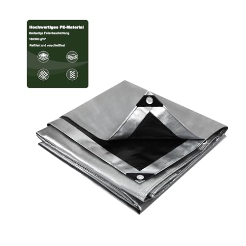 Laneetal wasserdicht Gewebeplane Abdeckplane Schutzplane Bootsplane 2x3m 180g/m² PE - Holzabdeckplane (Grau-Schwarz, 4x5m (280 g/m²)) von Laneetal