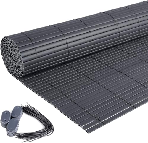 Laneetal PVC Sichtschutzmatte 100x300cm Sichtschutzzaun Balkonverkleidung mit Befestigungsset, Wasserdicht Windschutz Sichtschutz ohne Bohren für Balkon Garten Terrasse, Grau von Laneetal