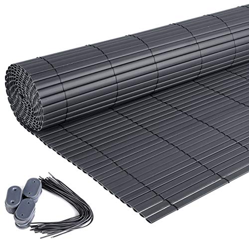 Laneetal PVC Sichtschutzmatte 80x500cm Sichtschutzzaun Balkonverkleidung mit Befestigungsset, Wasserdicht Windschutz Sichtschutz ohne Bohren für Balkon Garten Terrasse, Grau von Laneetal