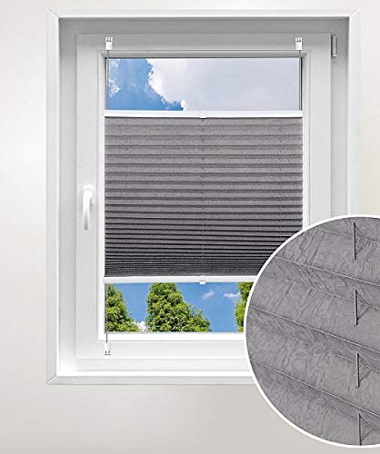 Laneetal Plissee ohne Bohren Klemmfix, Jalousie Faltrollo Crushed Optik, Grau 80 x 130 cm, mit Spannschue für Fenster und Tür, Easyfix klemmträger und verspannt, Sonnen-, Sicht- & Schallschutz von Laneetal