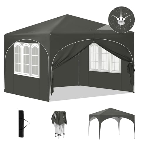 Laneetal Pop-Up Faltpavillon wasserfest Winterfest, Pavillon 3x3 m faltbar, Grillpavillon stabil, Gartenpavillon mit Seitenwänden Fenstern Tasche, für Camping Strand Garten, Grau von Laneetal