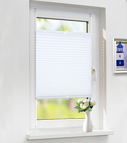 Laneetal Plissee Faltrollo Klemmfix ohne Bohren, Jalousie mit Spannschuh Weiß 85x220cm(BXH), Plisseerollo Easyfix für Fenster und Tür, Fensterrollo mit Sonnenschutz und Sichtschutz von Laneetal