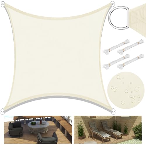 Laneetal Sonnensegel 4x4m rechteckig quadratisch 160g/m² Polyester Sonnenschutz Schattenspender UV Schutz für Garten Balkon Terrasse Creme von Laneetal