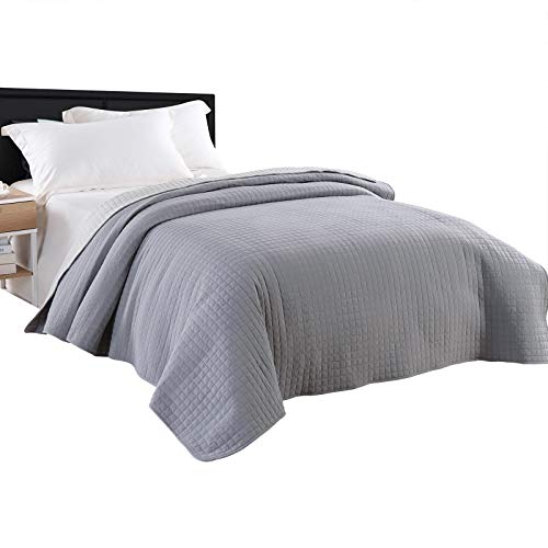 Laneetal Tagesdecke Bettüberwurf Steppdecke Patchwork Flanelle Wendedesign Kariert, Bettdecke Stepp Decke Doppelbett unterfüttert und Gesteppt, Grau-Hellgrau Patchwork, 170x210 cm von Laneetal