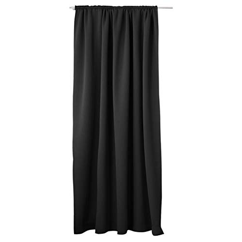 Laneetal Thermovorhang, Verdunklungsvorhang für Wohnzimmer Schlafzimmer, Blickdicht, mit Kräuselband für Schiene, 250g/m² Schwere Wärmeisolierende, 140 x 225 cm, Schwarz von Laneetal