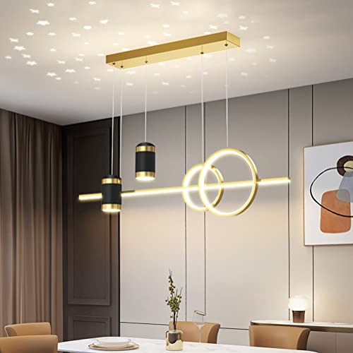 45W Esstischlampe LED Hängelampe Modern Esszimmer Pendelleuchte 2 Rund Ring Design mit 2 Strahlern Sterne Himmel Projektion Pendellampe Farbwechsel 3000K-6500K für Bar Küche Wohnzimmer (Gold 2) von Lanekd