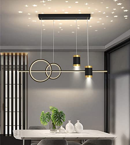 45W Esstischlampe LED Hängelampe Modern Esszimmer Pendelleuchte 2 Rund Ring Design mit 2 Strahlern Sterne Himmel Projektion Pendellampe Farbwechsel 3000K-6500K für Bar Küche Wohnzimmer (Schwarz 1) von Lanekd