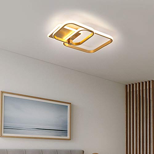 Deckenlampe Schlafzimmer Wohnzimmerlampe Modern Eckig Ring Design Gold LED Dimmbar Büro Esszimmer Badezimmer Flurlampe Fernbedienung Decken Pendelleuchte Chic Acryl Schirm Küchen Deko Deckenleuchten von Lanekd