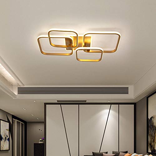 Deckenlampe Schlafzimmer Wohnzimmerlampe Modern Eckig Ring Design Gold LED Dimmbar Büro Esszimmer Badezimmer Flurlampe Fernbedienung Decken Pendelleuchte Chic Acryl Schirm Küchen Deko Deckenleuchten von Lanekd