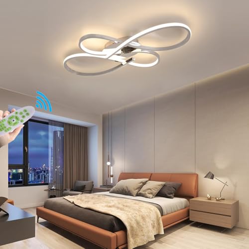 Dimmbar LED Wohnzimmer Deckenleuchten Blüten Deckenlampe Ø60CM Esszimmerlampe Mit Fernsteuerung Modern Schlafzimmer Deckenbeleuchtung für Küchen Büro Kinderzimmer Decke Lampen Chrom von Lanekd