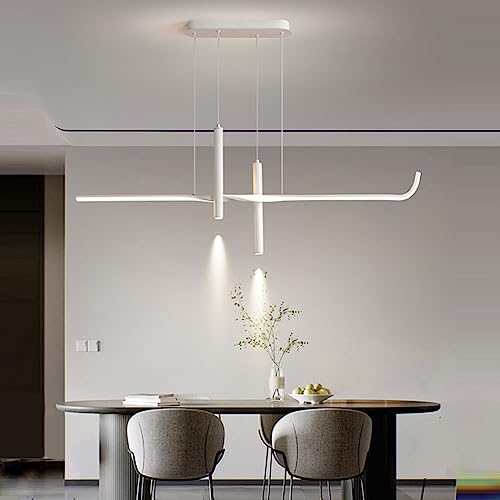 Dimmbare LED Hängeleuchte 56W Moderne Esstisch Pendelleuchte Wohnzimmer Hängeleuchte Linear Design LED Hängende Lampe Höhenverstellbar Kronleuchter für Esszimmer Küche Landhaus Pendellampe von Lanekd
